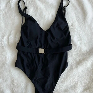 NWT Black One Piece Swimsuit with Belt  Detail and Adjustable Scraps
